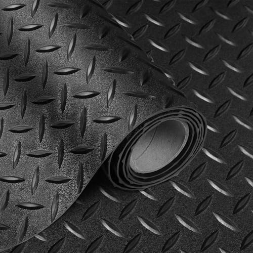 2.5mm Thickened 5Ft x 7.5Ft Garage Floor Mat Rubber Flooring Roll, Black | 37.5sqft Diamond Plate PVC Rubber & Vinyl Flooring Roll, Non-Slip Floor Protector Mat for Garage Warehouse Basement Trailer - size: 5Ft x 7.5Ft--Black