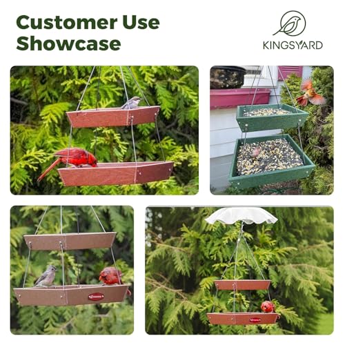 Kingsyard 2 Tier Large Platform Bird Feeder for Outdoors Hanging | Large Recycled Poly Lumber Tray, 5 Lbs Capacity, Garden Decoration Attracts Cardinal Bluebird Goldfinch, Green - color: Green