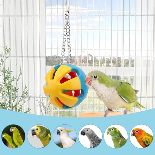 Hypeety Parrot Colorful Ball Toys with Bell Cage Hanging Chewing Ball Toy | With jingle bell inside, durable, chewproof plastic, easy-hanging, for parakeet/conure/cockatiel/small medium bird, 1 ball, B - color: B