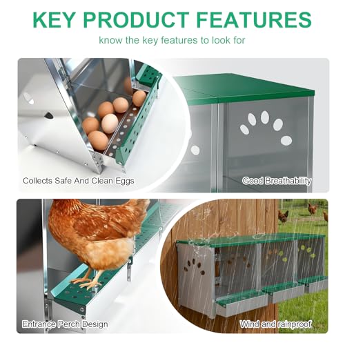 Chicken Nesting Box 3 Compartments - Wall Mount Metal Egg Laying Nest Box for Chicken Coop, Easy to Assemble & Versatile Use for Hens, Ducks, Chickens