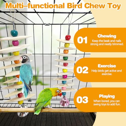 PINVNBY 2 Pack Natural Bird Toys with Cuttlebone Calcium Parakeet Chewing Toy Hanging Bird Beak Grinding Stone Cage Accessories for Parrot Budgie Lovebird Cockatiel (Large) - size: Flaky