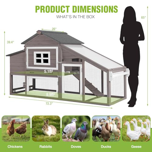 GUTINNEEN Large Chicken Coop with Wheels, Expandable Mobile Outdoor Chicken House, Hen House Poultry Cage with Nesting Box, Leakproof Pull-Out Tray & UV-Resistant Roof – Brown - color: (Brown)