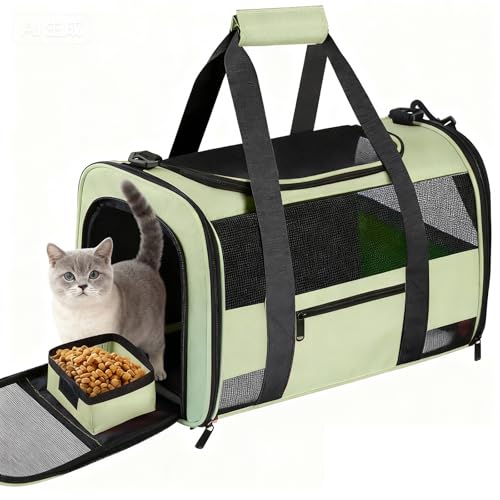 Soft Side Cat Carrier Airline Approved for Puppy Kitten Dog Carriers for Small Medium Cats Under 15lb, Collapsible TSA Approved Travel Pet Carrier, Green - color: Green