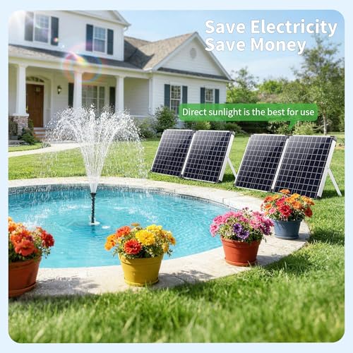 120W Solar Water Fountain Pump, 1600GPH Adjustable Flow & Dry-Run Protection Pond Pump, Dual Solar Panels, 3 Spray Nozzles, Solar Fountain Pump Kit for Outdoor Ponds, Water Garden P1200 - size: 120W