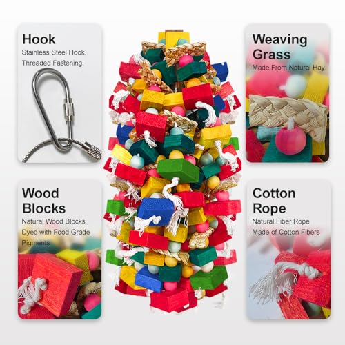 Extra Large Bird Toys for Macaws Cockatoos Amazons Chew - Natural Wood Parrot Chewing Toy with Foraging, Bird Cage Activity Center - color: Multicolor