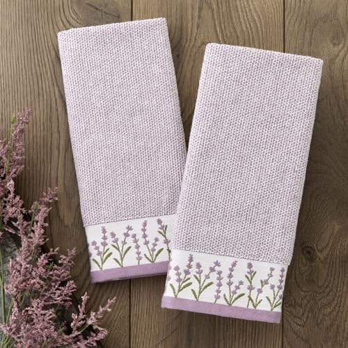 SKL Home Lavender Border 100% Cotton Jacquard 2pc Hand Towel Set, Embroidered & Decorative for Bath/Kitchen/Bar & Gift, Purple - color: Lavender Border