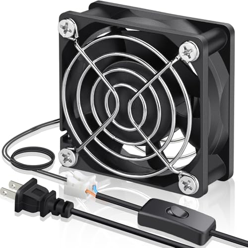 GDSTIME 60mm x 25mm EC Axial Cooling Fan, 110V 120V AC, Dual Ball Bearing | 60x60x25mm, 80-240V Wide, ON/OFF Switch, Brushless Motor, High Efficiency, for Stereo Amp, Fridge Circulation, DIY Projects - size: 60x25mm