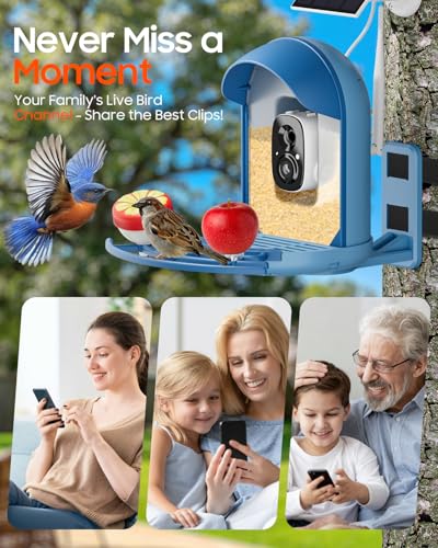 Bird Feeder with Camera, Smart Birdfeeder with Cam Solar Powered, 2K HD Video, AI Identification, Instant Arrival Alerts, IP66 Bird Bath & Feeder,Gift for BirdLover (with Stand, Blue) - color: Blue, style: With Stand