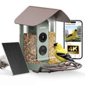 Smart Bird Feeder with 4K AI Camera Solar Powered, No Subscription | Lifetime AI Identification Bird Species, 4K Live Stream, 8MP Photos, Real-Time Bird Visit Alert, Backyard Birdwatching Gift - color: Brown