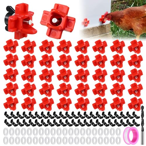 Dreyoo 40 Pcs Horizontal Chicken Waterer Nipples with Drill Bit | Cleaner Water, Water-Saving Release, Dual-Seal Protection, Durable ABS & Steel, Wide Poultry Use, Complete DIY Kit