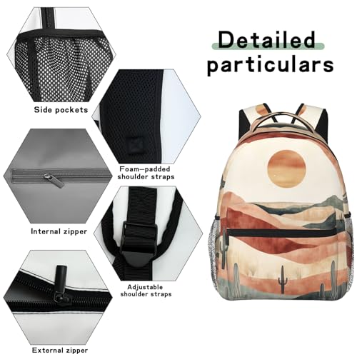 Desert Casual Backpack, Lightweight Laptop Bag Daypack, Cactus and Sun Backpacks for Women Teens Students, Abstract Southwest Polyester Bookbag Gifts for School Work Travel Hiking - color: Desert