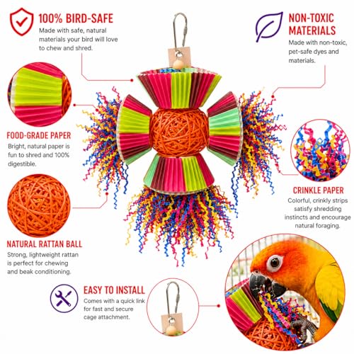 Bonka Bird Toys 3488 Cake Party Parrot Preening Foraging Plucker Natural Toy cage Cages Shredder Cockatiel Conure African Grey Parakeet Made in the USA