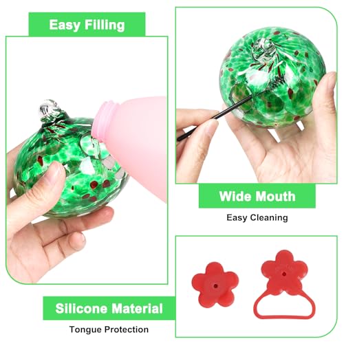 Pozfun Window Hummingbird Feeder with Suction Cups,Hand-Blown Glass Hummingbird Feeders for Outdoors Window Mounted with Metal Hook,Close Bird Watching,Finch in Garden,Yard(Green) - color: Green