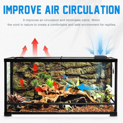 Reptile Ventilation Fan with Humidity Sensor and High-Temp Alarm, Fan Dehumidifier for Reptile Enclosure and Terrarium, Suitable for Humid Environments, Rainforest and Ecological Tanks - color: 1PCS-Black
