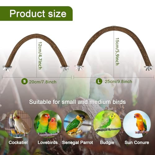 Rypet 2PCS Pack Natural Wood Bird Perches for Cage, U-Shaped Parrot Perch L | 2 Pack Natural Wood Perches, Wing Nut Mount, U-Shaped Cage Perch, Easy Rinse, Parakeets Conures Cockatiels