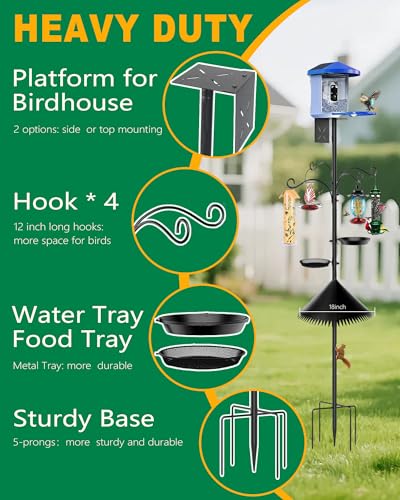 Bird Feeder Pole, 108 inch Bird Feeder Stand Station with Squirrel Proof Baffle, Outdoors Birdhouse Pole Heavy Duty (Birdhouse Not Included) - color: Black