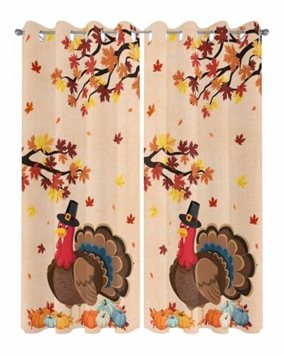 Outdoor Curtains for Patio, Thanksgiving Waterproof Blackout Outside Curtain for Porch/Pergola/Gazebo, Turkey Farmhouse Maple Leaf Autumn Pumpkin Thermal Insulated Drapes, 2 Panels, 54 x 108 Inch - color: Pink, size: 54"W x 108"L (Pack of 2)