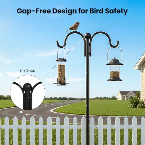 74 Inch Double Shepherd Hooks Stand with Base for Outdoor Bird Feeder Pole | Heavy Duty Double Hook Pole Includes 4 Ground Stakes & Water Bag, Ideal for Hanging Baskets, Wind Chimes, Bird Feeders