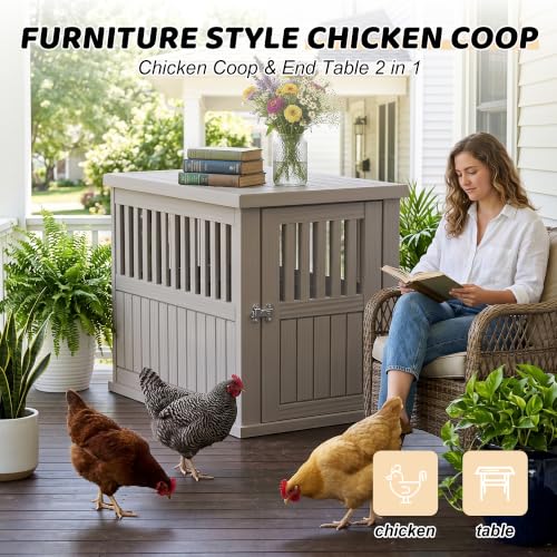 Large Chicken Coop with Stainless Steel Locking Plate, Resin Outdoor Duck House with Elevated Floor & Air Vents, Backyard Poultry Pet Shelter, Easy to Assemble, for Chicken, Ducks, Rabbits, Grey - color: Classic Grey, size: 39.4"L x 28.4"W x 32.8"H