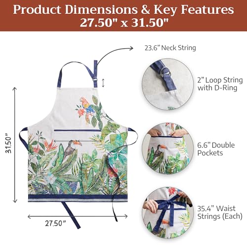 Maison d' Hermine Aprons for women with Pocket 100% Cotton (27.50"x31.50") | Adjustable Neck Strap & long ties Apron Men Chef Wedding Cooking Gardening Server Maid - color: 033 - Mosaic
