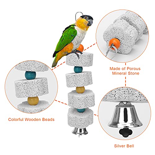 7" Bird Mirror for Cage, Parakeet Cockatiel Parrot Mirror with Rope Perch | Bird Swing Toys Parrot Grinding Stone with Bell for Parakeet Cockatoo Lovebirds Canaries