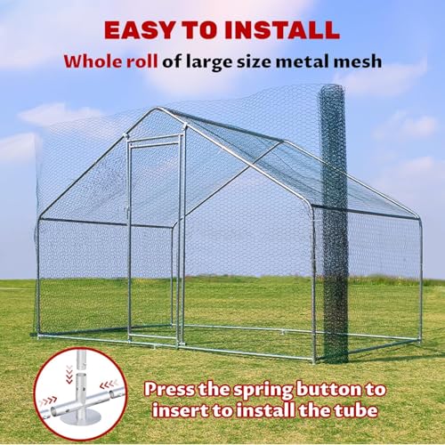 Large Metal Chicken Coop 118x78x78 in, Walk in Run with Cover | Walk-in chicken run with galvanized steel frame, waterproof UV-resistant cover, lockable door, and full-coverage wire mesh - color: 1-Unit Coop