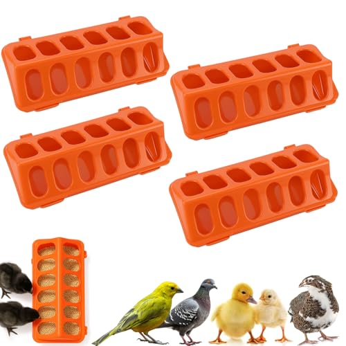 4 Pack Baby Chick Feeders, Trough for Brooder, 12-Hole Flip-Top | 4-pack flip-top feeders with 12 ports help reduce feed waste, mess and crowding for chicks, quail and ducklings - color: 4 Pack