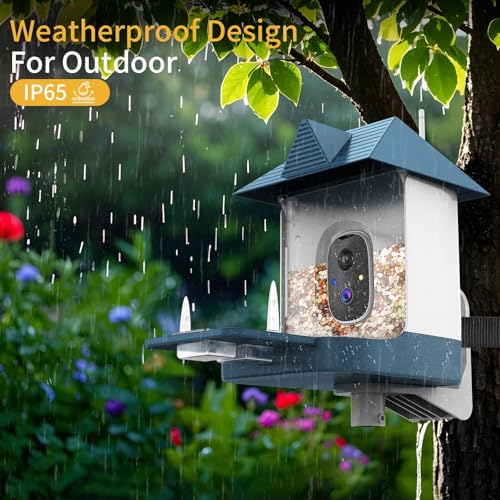 FHD Bird Feeder with Camera,Solar Powered Bird House Camera | Auto Record Video to Cloud Storage,Ideal Gift for Dad and Mom,Built-in AI Bird Recognition,Wireless,Only 2.4G WIFI