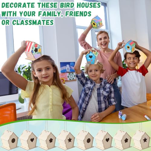 DoubleFill 36 Pcs 4. 33" DIY Wooden Birdhouses Craft for Kids Unfinished Wooden Birdhouse Kits Wood Painting Kit to Build and Paint Unpainted Birdhouses for Children VBS Crafts