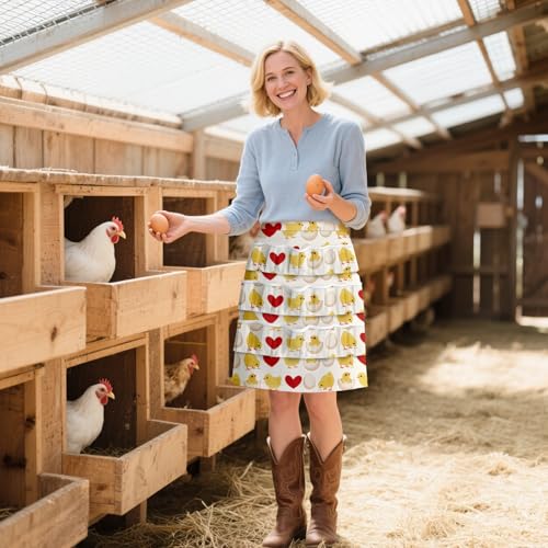 CUTHOLLOW Egg Collecting Apron for Adlut, Housewife, 18 Deep Pockets Hen Egg Gathering Holding Apron with Elastic Closures - style: Heart Chicks