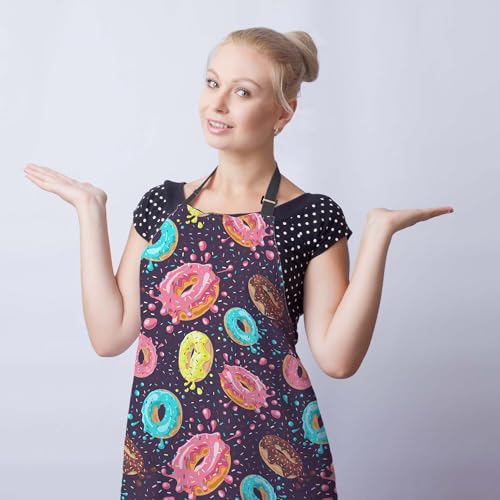 Chef Apron for Men Donuts Women Aprons for Kitchen Cooking Restaurant BBQ Painting Crafting 27” (W) x 31” (H), Waterproof Aprons - color: Donuts