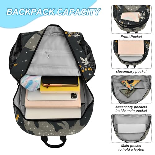 Magical Fox Stars Moons Boho Backpack with Lunch Bag, School Backpack for Teens Boys Girls Kids Travel Backpacks Set - color: Green