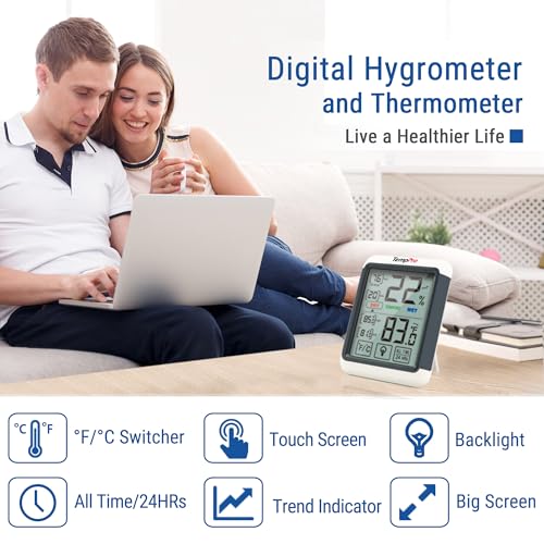 TempPro TempAir Digital Indoor Hygrometer Thermometer with Touchscreen | 4-Inch Temperature/Humidity Monitor with Backlit, Room Thermometer/Humidity Meter for House Home Greenhouse - size: Indoor