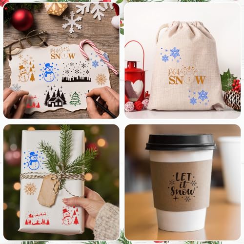 JarThenaAMCS 11 Pcs Winter Wooden Rubber Stamps Snowflake Snowman DIY Craft Stamps for Christmas Xmas Scrapbooking Cards Making - style: Winter