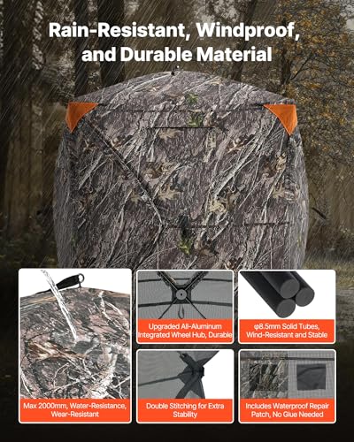 VEVOR Hunting Blind，See Through Ground Blinds with Carrying Bag, 360 Degree Portable Camouflage Tent，Durable Concealed Shelter with Silent Side Door and Window, for Turkey and Deer - size: 1-2 Person（270°See Through ）