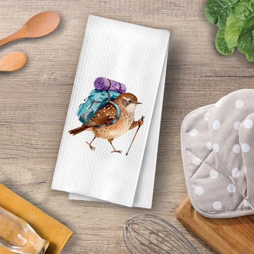 Bird Gifts Kitchen Towels - Funny Bird Decorative Waffle Dish Towels, Backpacking Birding Gifts Hand Towel, Wren Tea Towel, 16x24 Inch - color: Backpacking Bird