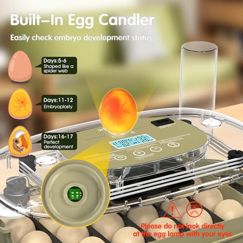 HOWOOlUA 24 Egg Incubator for Hatching Eggs with Auto Turn, Temp & Humidity Control, Built-in Candler Large Capacity Egg Incubator for Chicken Duck Goose Eggs