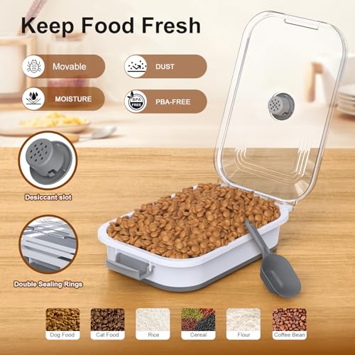 Dog Food Storage Container, 15-23 Lbs Collapsible Dog Food Container with Transparent Airtight Lid, Wheels and Scoop, Travel Pet Food Storage Container for Cat, Dog and Bird, Keep Dry Food Fresh - color: Grey