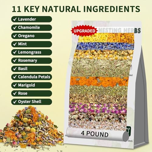 BGraceyy Chicken Nesting Herbs 64 oz – 11 Natural Dried Herb Blend with Marigold for Chicken Coop & Roost Refresh, Nesting Box & Dust Bath, Supports Natural Nesting Behavior - size: 64 ounce
