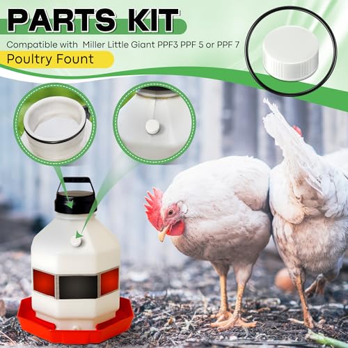 Poultry Fountain Renewal Waterer Part, 10 Replacement Cap,4 O Ring,White | Compatible with Miller PPF3/PPF5/PPF7, Compatible with Farm-Tuff 3/5/7 Gallon Poultry Founts - color: White