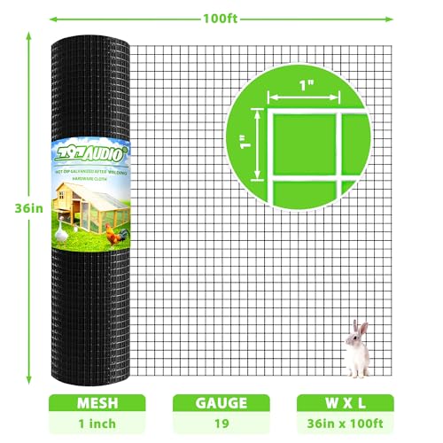 PVC Coated Welded Wire Fence,1 inch 36 in x 100 ft,Chicken Wire,Black Metal Fence Mesh Wire Roll,Garden Fencing Welded Wire Mesh for Pet Enclosures,Vegetable,Poultry and Agricultural Use - color: Black, size: 1"x1" 36inx100ft