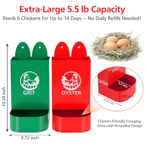 2Pack Chicken Grit and Oyster Shell Feeder for Hens – US Patent Pending – Heavy-Duty Metal Chicken Feeder with Rounded Edges – Chicken Coop Accessories Improve Eggshell Quality and Hen Health