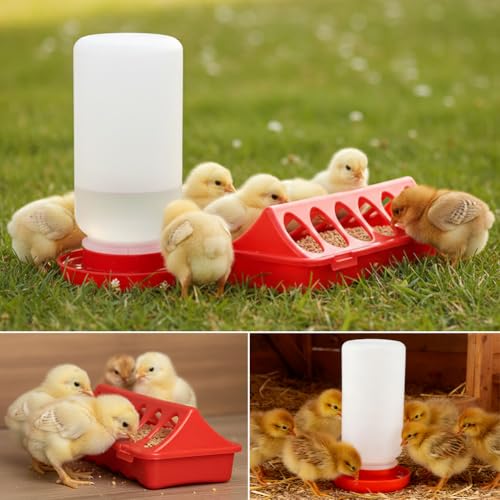 4PCS Chick Feeder and Waterer Kit, Baby Chick Starter Kit | 3×12-Hole Trough Feeders and 1 Low-Spill Chicks Waterer, for Small Poultry Chicks Ducks Quail Pigeons Birds