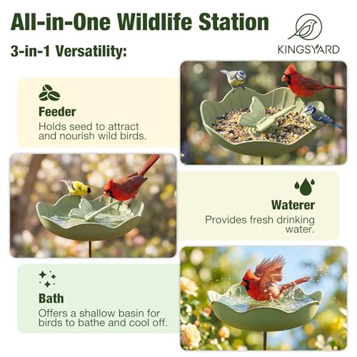 Kinsgyard 2 Pack Free Standing Tray Bird Feeders with Adjustable Pole, Wild Bird Bath for Outdoor Garden Yard Decor, Large Seed Capacity, Easy to Clean and Refill, Red & Green - color: Red & Green