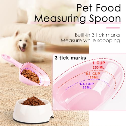 Melamine Pet Food Measuring Scoop, 1 Cup 1/2 Cup 1/4 Cup with Clear Measurement Lines for Dog, Cat, Bird, and Rabbit, Durable, Ergonomic Handle, Dishwasher safe-Pink - color: Pink