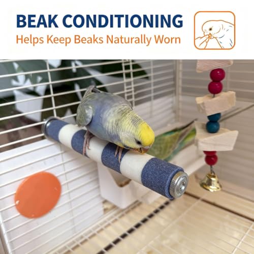 Bird Perch for Cage, 7.9” x 1” Rough-Surfaced Grinding Stone – Durable Beak & Claw Trimming Accessory for Parakeets, Cockatiels, Conures, Lovebirds and Other Parrots, Non-Toxic Bird Cage Accessory