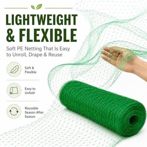Garden Netting, 13 x 50 FT Bird Netting for Garden Plant Protection, Reusable Fine Mesh for Fruit Trees, Vegetable Plants, Blueberry Bushes, Raised Beds, Chicken Coop (13x50ft) - size: 13X50FT