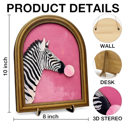 3D Funky Pink Zebra Bubble Gum Wall Art Sign Room Decor | Funky Pink Zebra Print Wall Art 3D Bubble Gum Animal Sign Desk Decor Bedroom Shelf Display Funny Gifts - color: Horse