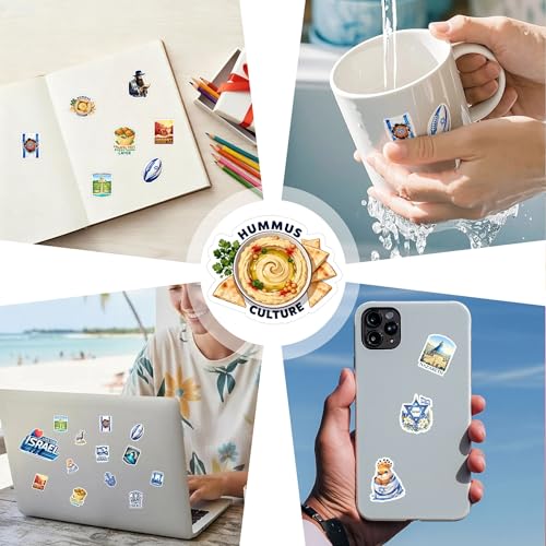 100 PCS Israel Travel Stickers Pack, Landmark Food Nature Flag | 9 Pre-cut Sheets, Vinyl Waterproof Sticker for Water Bottle Laptop Scrapbook Helmet, Gifts for Adults Teens Students - color: Israel Travel Sticker