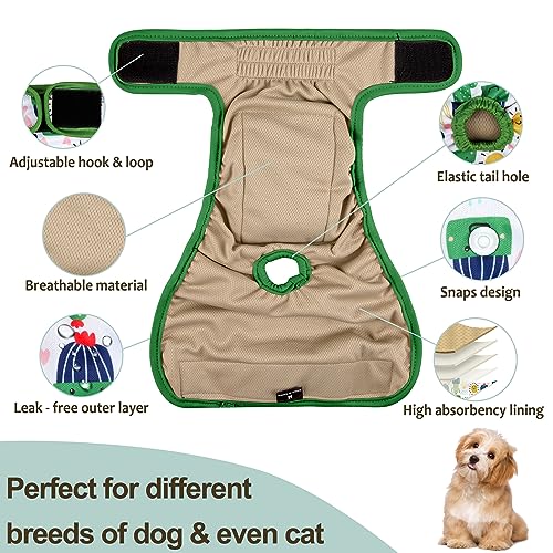 Washable Female Dog Diapers - Premium Reusable Diapers for Doggie in Heat - Highly Absorbent Dog Diapers Female for Pet Incontinence with Adjustable Snaps (Cactus，S) - color: Cactus, size: Small（New Born-11.5“Waist）